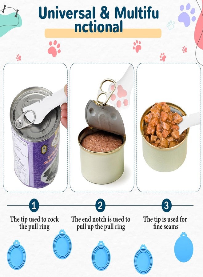 Uiifan Cat Food Lid Cat Food Can Covers Lids 8 Pcs Pet Can Supplies Set 5 Silicone Wet Kitten Foodstuff Tin Covers Lids 2 Silicone Dog Spoons 1 Paw Shape Multifunctional Opener for Pets(Blue) - Image 5